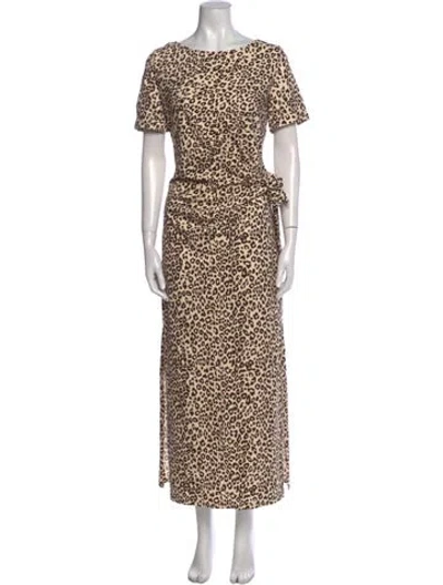 Pre-owned Sézane Animal Print Long Dress In Neutral