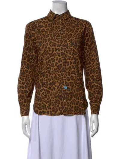 Pre-owned Sézane Animal Print Long Sleeve Blouse In Brown