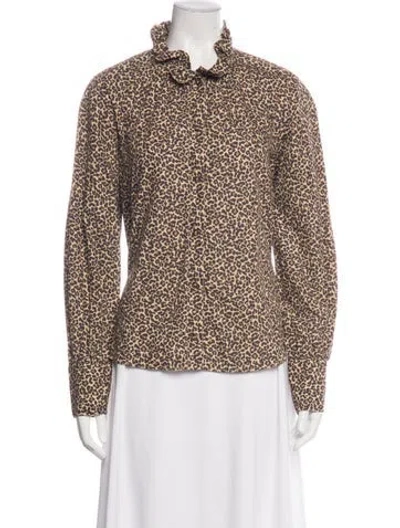 Pre-owned Sézane Animal Print Long Sleeve Blouse In Purple