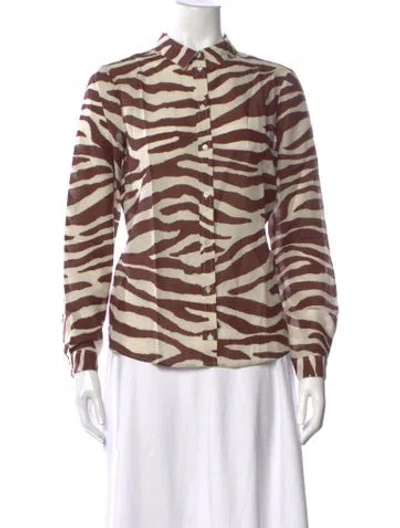 Pre-owned Sézane Animal Print Long Sleeve Button-up Top In Multi