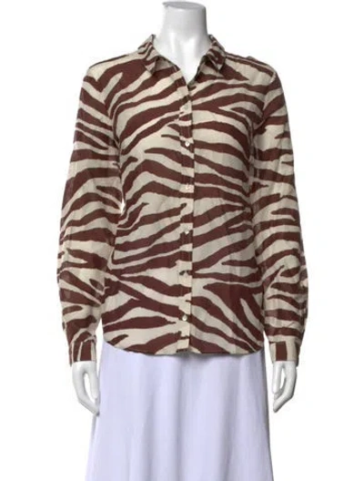 Pre-owned Sézane Animal Print Long Sleeve Button-up Top W/ Tags In Multicolor