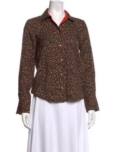 Pre-owned Sézane Animal Print Long Sleeve Top In Brown