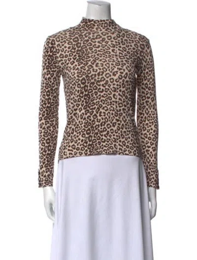 Pre-owned Sézane Animal Print Mock Neck Top In Neutral