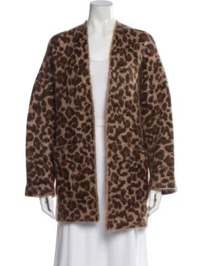 Pre-owned Sézane Animal Print Open Front Sweater In Brown