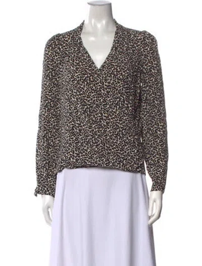Pre-owned Sézane Animal Print V-neck Blouse In Neutrals