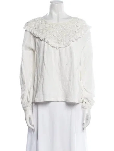 Pre-owned Sézane Bateau Neckline Long Sleeve Blouse In Neutral