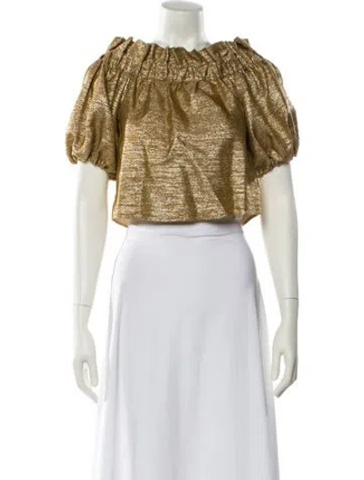 Pre-owned Sézane Bateau Neckline Short Sleeve Crop Top In Gold