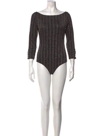 Pre-owned Sézane Bateau Neckline Three-quarter Sleeve Bodysuit W/ Tags In Black