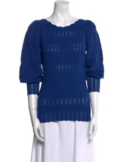 Pre-owned Sézane Bateau Neckline Three-quarter Sleeve Tunic In Blue