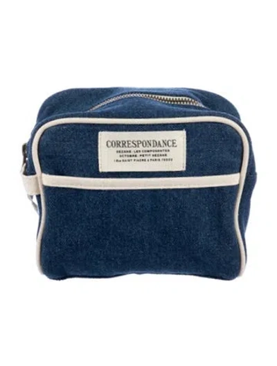 Pre-owned Sézane Blue Denim Cosmetic Bag W/tags In Blue/white
