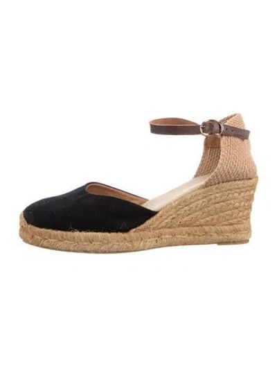 Pre-owned Sézane Canvas Colorblock Pattern D'orsay Pumps In Black