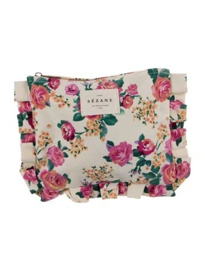 Pre-owned Sézane Canvas Floral Cosmetic Bag In Neutral