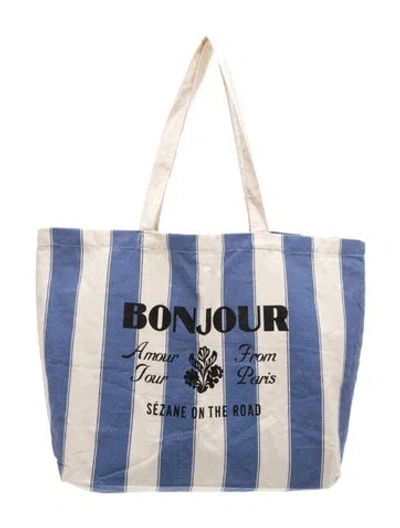 Pre-owned Sézane Canvas Tote In Blue/neutrals