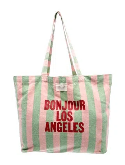 Pre-owned Sézane Canvas Tote In Green/pink