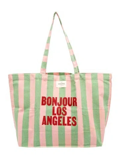 Pre-owned Sézane Canvas Tote In Green/pink