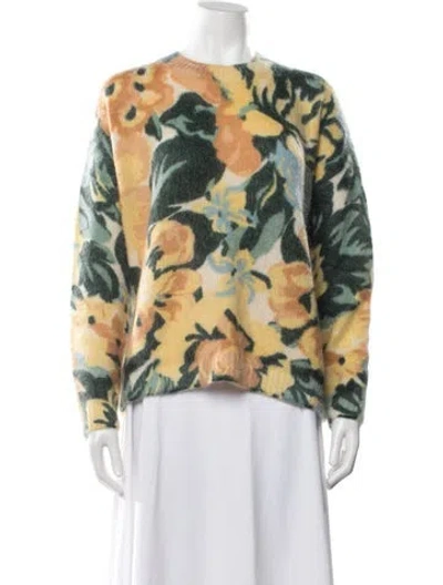 Pre-owned Sézane Cashmere Floral Print Sweater In Green