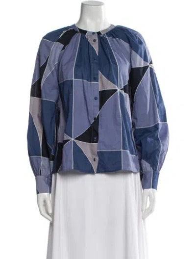 Pre-owned Sézane Colorblock Pattern Crew Neck Blouse In Blue