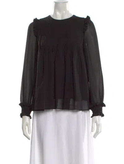 Pre-owned Sézane Crew Neck Long Sleeve Blouse In Black