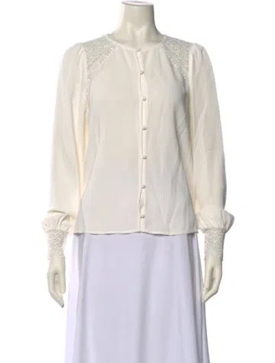 Pre-owned Sézane Crew Neck Long Sleeve Blouse In Neutral