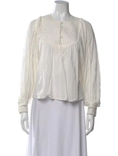 Pre-owned Sézane Crew Neck Long Sleeve Blouse In Neutral