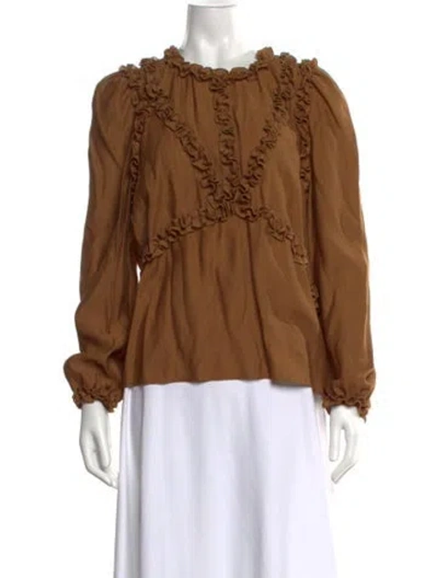 Pre-owned Sézane Crew Neck Long Sleeve Blouse W/ Tags In Brown