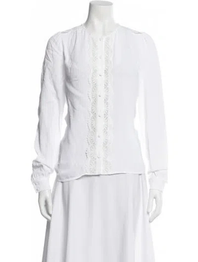 Pre-owned Sézane Crew Neck Long Sleeve Blouse In White