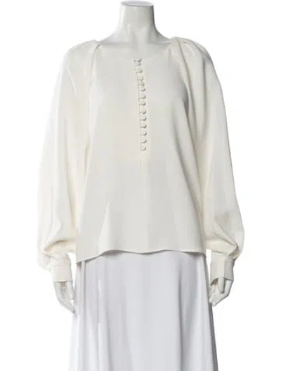 Pre-owned Sézane Crew Neck Long Sleeve Blouse In White