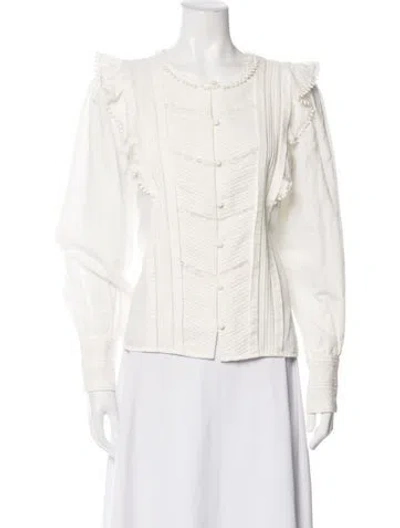 Pre-owned Sézane Crew Neck Long Sleeve Blouse In White