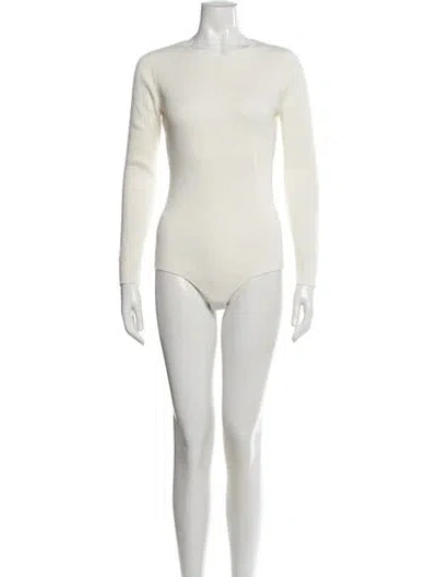 Pre-owned Sézane Crew Neck Long Sleeve Bodysuit In White