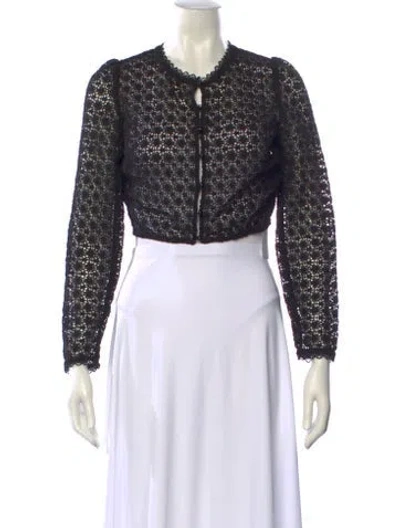 Pre-owned Sézane Crew Neck Long Sleeve Crop Top In Black