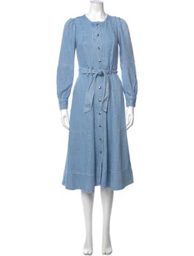 Pre-owned Sézane Crew Neck Midi Length Dress In Blue