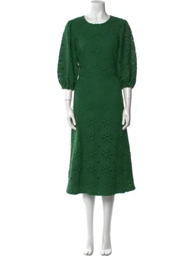 Pre-owned Sézane Crew Neck Midi Length Dress In Green