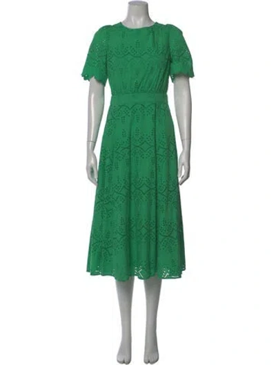Pre-owned Sézane Crew Neck Midi Length Dress In Green