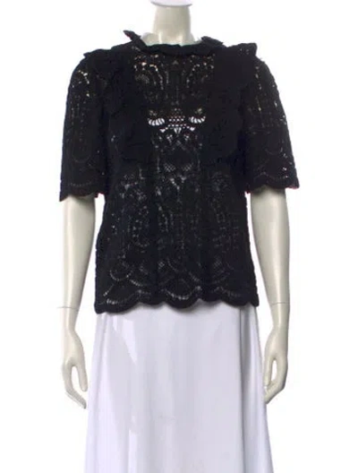 Pre-owned Sézane Crew Neck Short Sleeve Blouse In Black