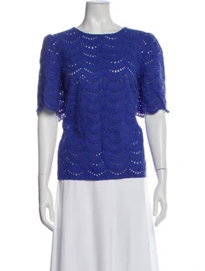 Pre-owned Sézane Crew Neck Short Sleeve Blouse In Blue