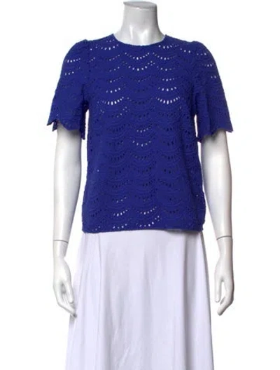 Pre-owned Sézane Crew Neck Short Sleeve Blouse In Blue