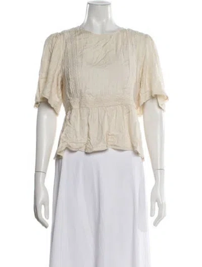 Pre-owned Sézane Crew Neck Short Sleeve Blouse In Neutral