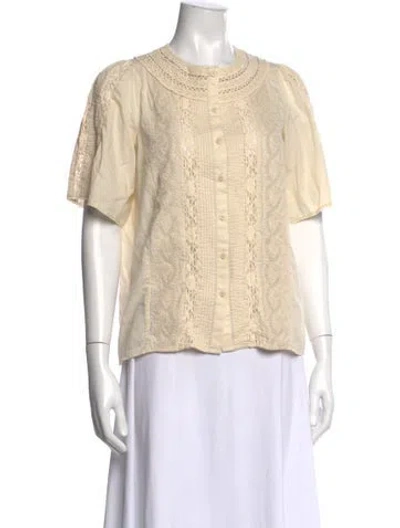 Pre-owned Sézane Crew Neck Short Sleeve Blouse In Neutrals