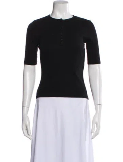 Pre-owned Sézane Crew Neck Short Sleeve Button-up Top In Black