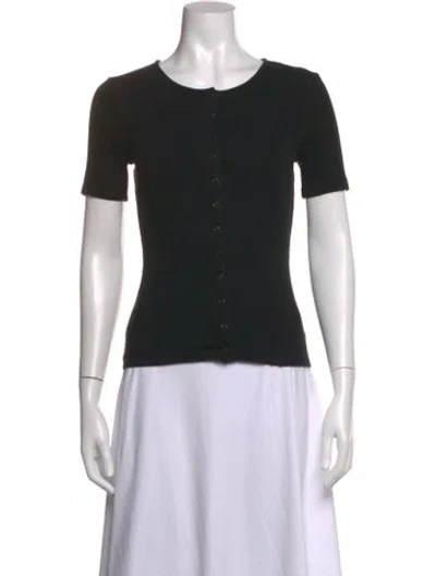 Pre-owned Sézane Crew Neck Short Sleeve Button-up Top In Black
