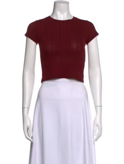 Pre-owned Sézane Crew Neck Short Sleeve Crop Top In Red