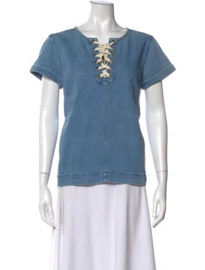 Pre-owned Sézane Crew Neck Short Sleeve Top In Blue