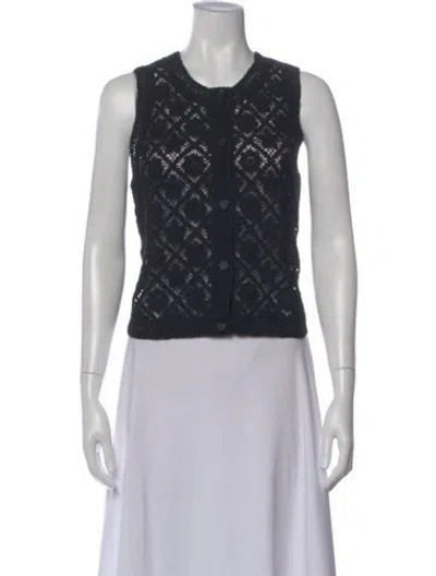 Pre-owned Sézane Crew Neck Sleeveless Button-up Top In Black