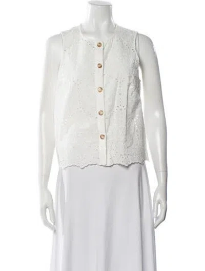 Pre-owned Sézane Crew Neck Sleeveless Button-up Top In White