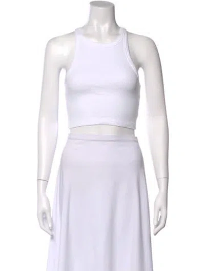 Pre-owned Sézane Crew Neck Sleeveless Crop Top In White