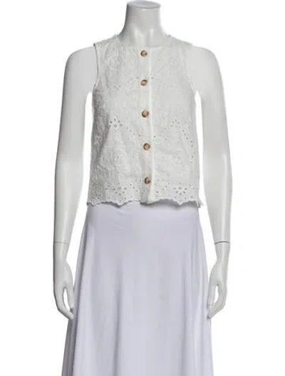 Pre-owned Sézane Crew Neck Sleeveless Top In White