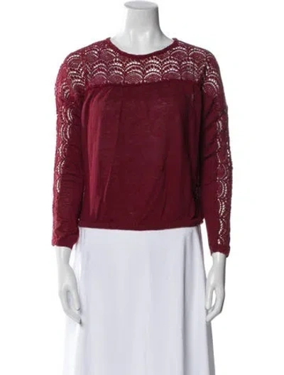Pre-owned Sézane Crew Neck Three-quarter Sleeve Blouse In Red