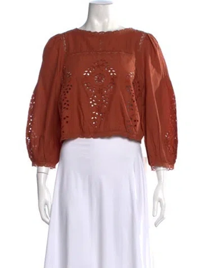 Pre-owned Sézane Crew Neck Three-quarter Sleeve Blouse W/ Tags In Orange