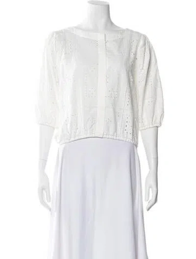Pre-owned Sézane Crew Neck Three-quarter Sleeve Blouse In White