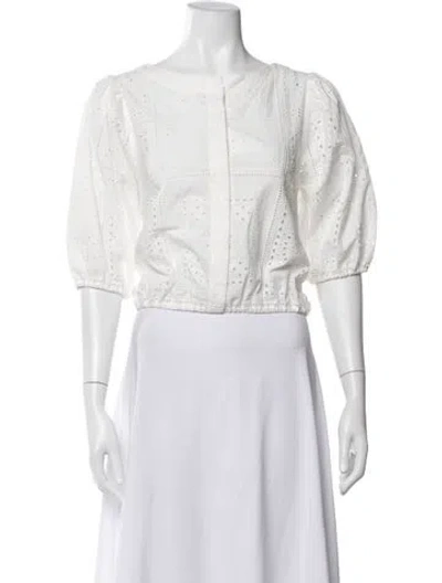 Pre-owned Sézane Crew Neck Three-quarter Sleeve Blouse In White